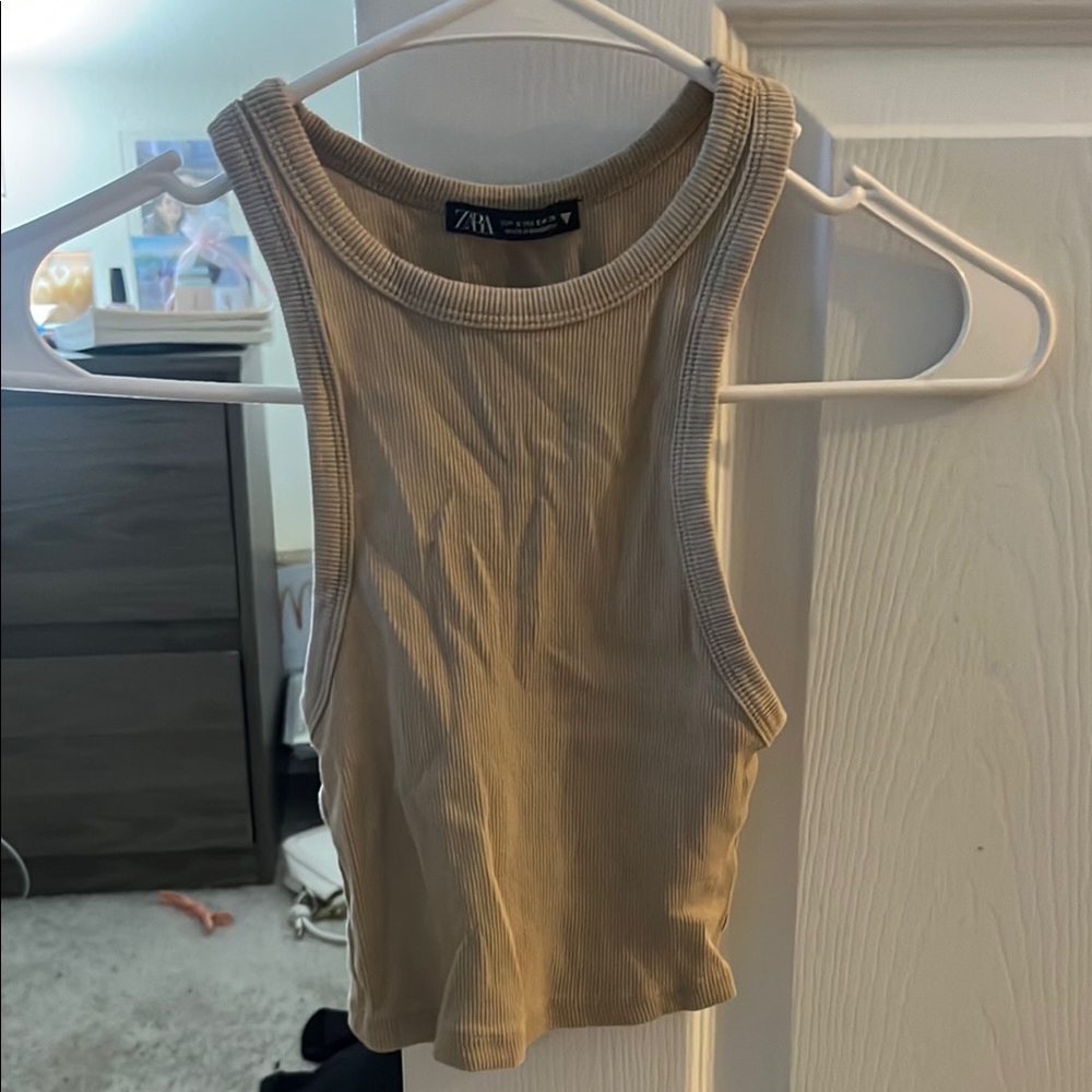 Zara Women's Tan Ribbed Tank Top